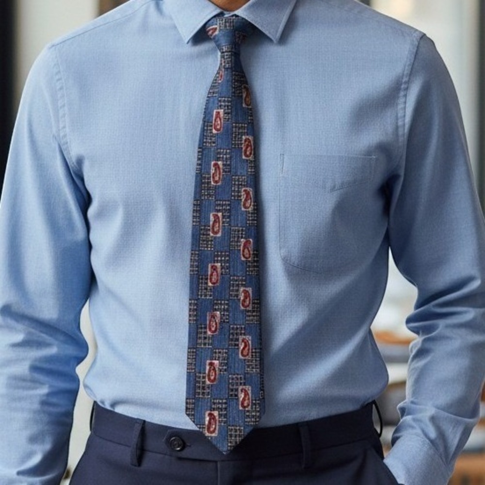Haggar Blue and Red Checkered Paisley Tie